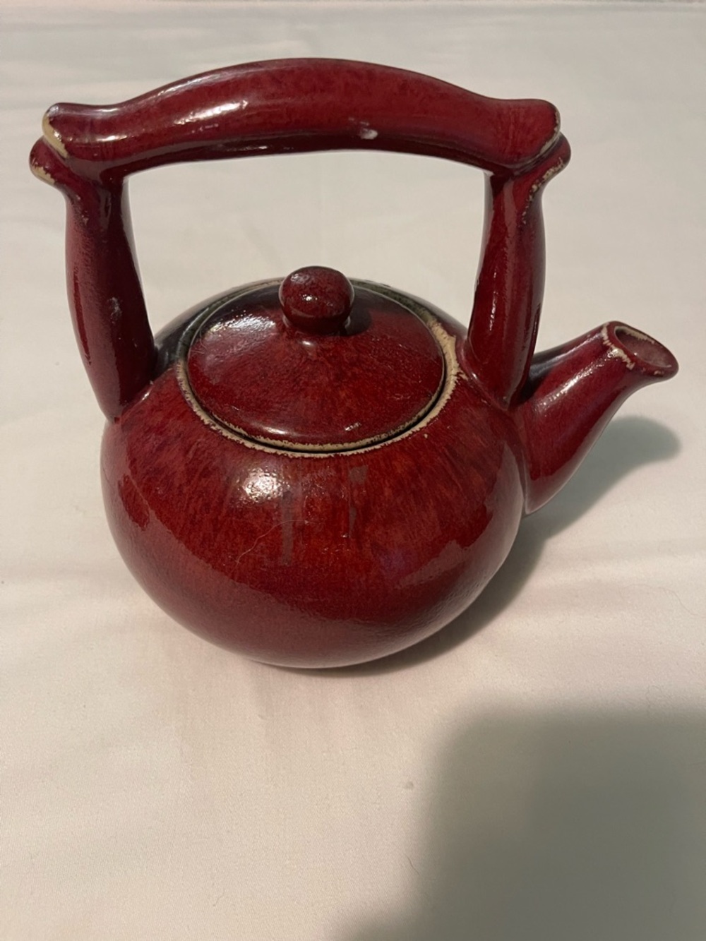 Red Ceramic Teapot Set with Matching Cups - Japanese Art Pottery - Picture 2 of 7